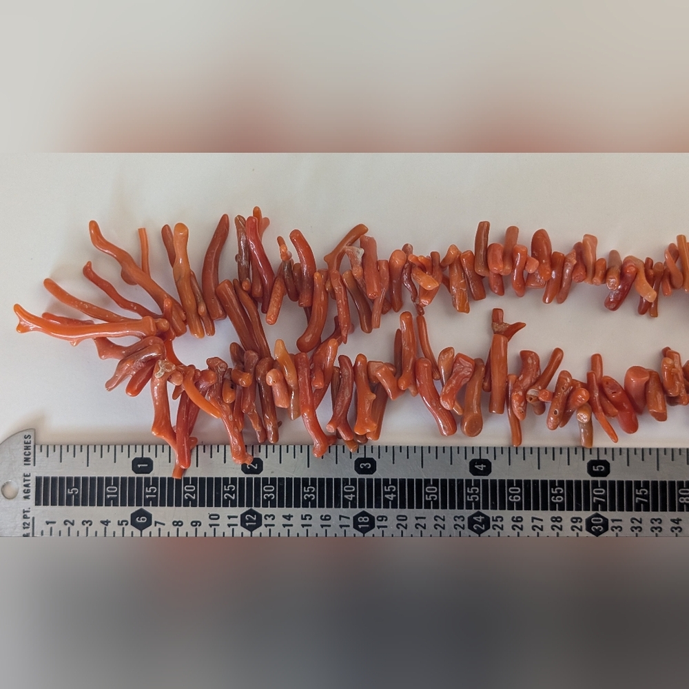 19" Antique 35.5mm Graduated Natural Orange Mediterranean Branch Coral Necklace - Picture 10 of 10